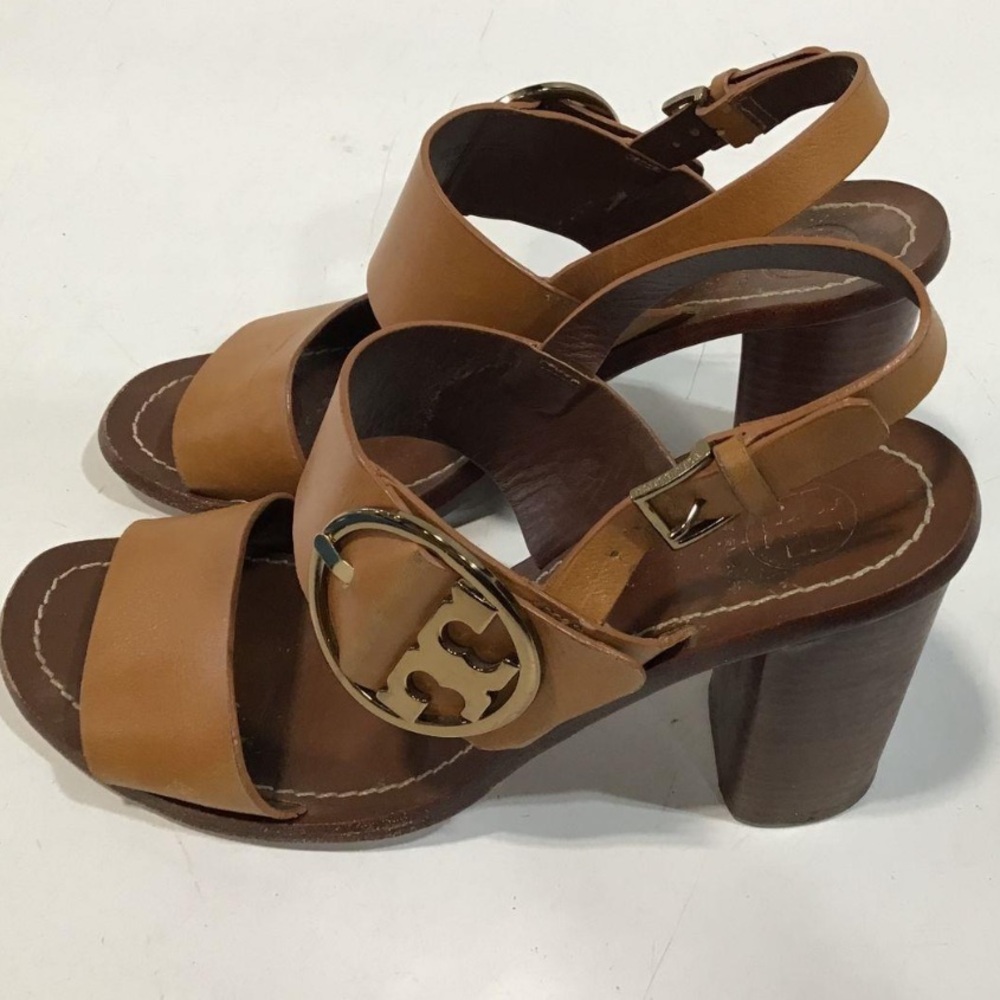 Women’s Tory Burch Brown Leather Chunky Heel Sandals Size 9.5M